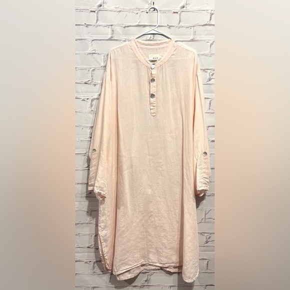 FLAX Light Pink Linen Long Sleeve Midi Top – Size Small - Picture 1 of 5